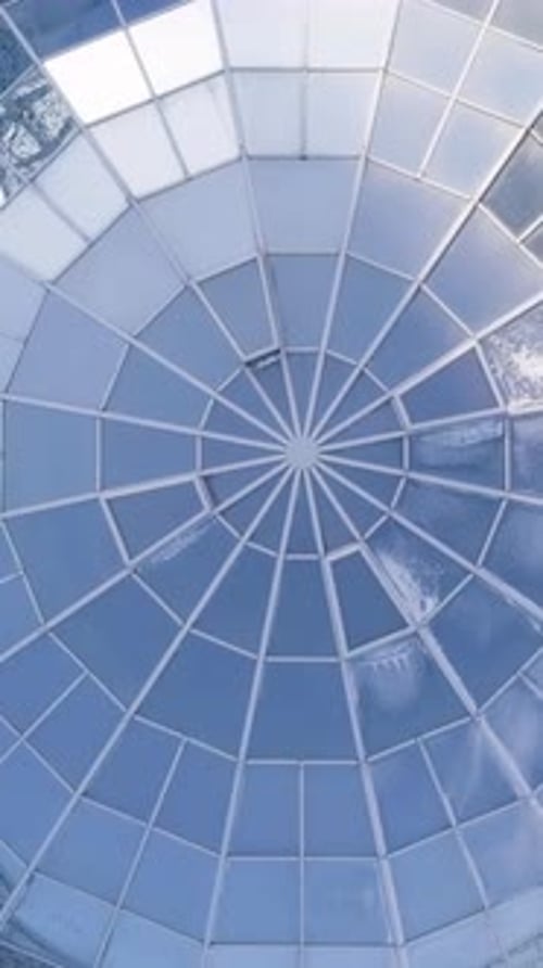 Top View on Structural Glass Facade Curving Roof of Fantastic Office Building Modern and