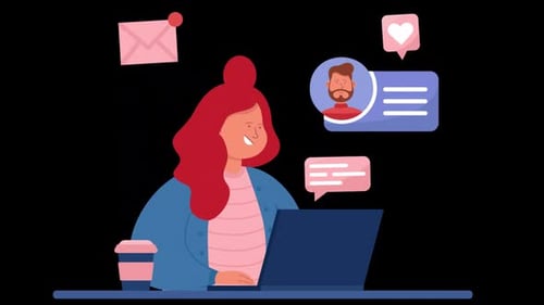 Happy Woman Chatting Or Dating With Boyfriend Online On Alpha Channel