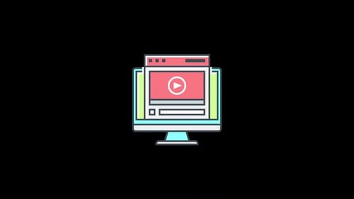 Animated Flat Design Computer Monitor with Video Player Reveal