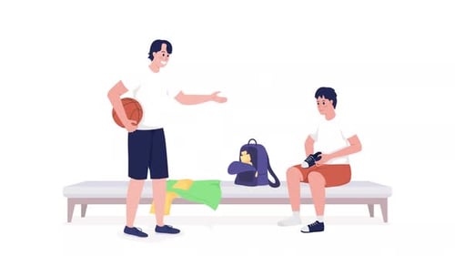 Flat Design Animation of Two Men in a Sports Locker Room