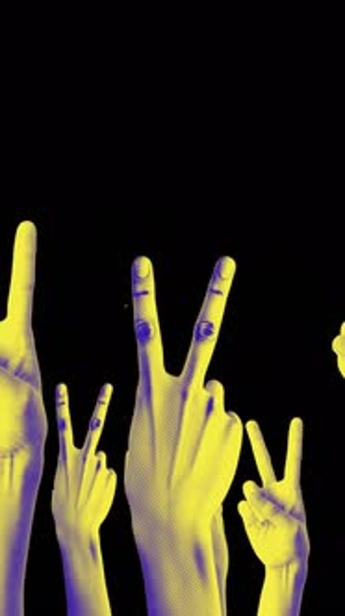 Spinning Colour Halftone Victory Hands Portrait Background Loop