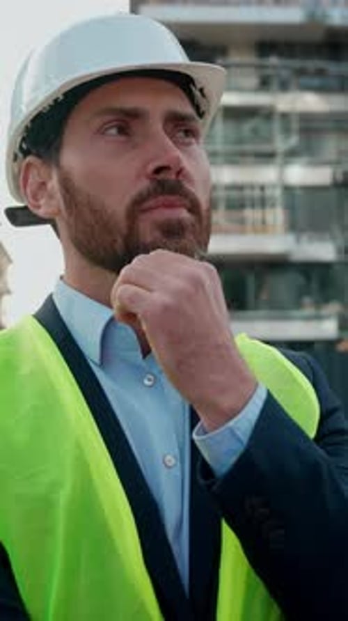 Caucasian Pensive Man Building Industry Frustrated Inspector Contractor Problem Heavy Metal Worker