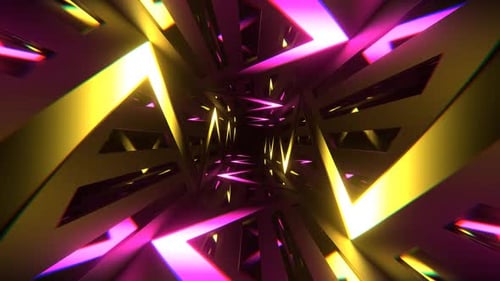 Rosa und gelbe Neonkurve im Spiegeltunnel-Hintergrund VJ Loop In 4K