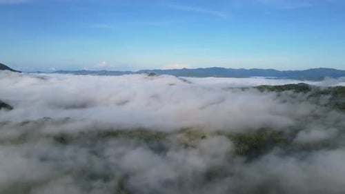 Aerial Over Fluffy White Clouds In Sky Over Costa Rica Jungle, 4K Drone