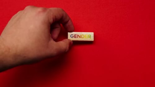 Wooden Block with Gender Spelled in Rainbow