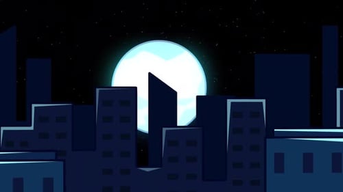 Night City Buildings Moon On Alpha Channel