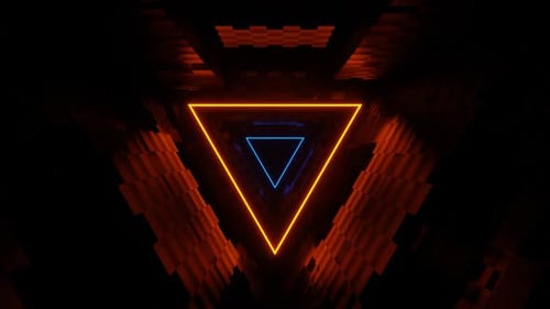 Blue And Orange Triangle Neon Tunnel Background Vj Loop In HD