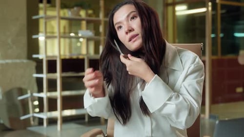 Stressed Busy Asian Business Woman Multitasking Businesswoman Chinese Girl Stress Deadline in Office
