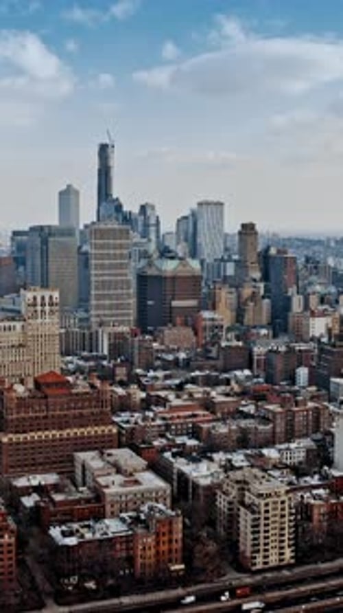 Stunning aerial view of Brooklyn Bridge and cityscape in New York