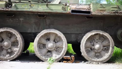 Rusty and Burnedout Armored Vehicles on Ukrainian Territory Exhibition of Destroyed Military
