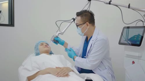 Beautiful woman having facial skin care treatment at beauty clinic, Facial skin care, anti-aging