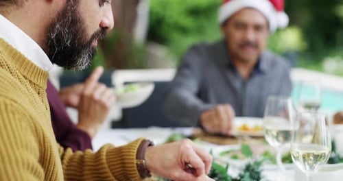Family Christmas Celebration Meal Outdoors in Daytime