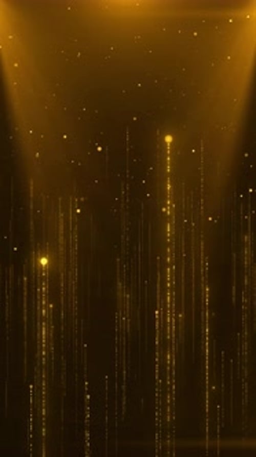 4K Spotlight flying particles. Gold rays. Empty scene light product Winner screen abstract backgroun