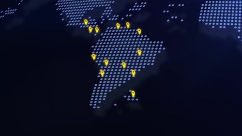 Digital World Map with Animated Location Pins