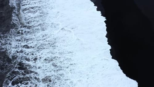 Black Sand Beach with Huge Waves Aerial Cinematic Video Beautiful Nature in Iceland Coastline From