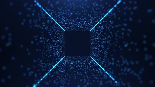 Abstrakte futuristische Cyberweltszene, Science-Fiction-Partikeltunnel, Technologie, glühende Oberfläche, Neonlicht