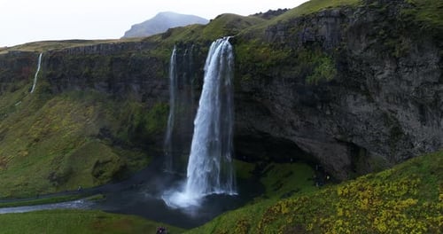 Spectacular Seljalandsfoss Waterfall In Iceland - Aerial Shot
