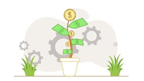 Growing Money Plant with Gears Flat Design Animation