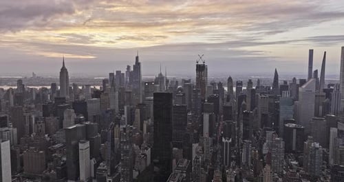 NYC New York Aerial v342 cinematic drone flyover East river capturing densely populated skyscrapers