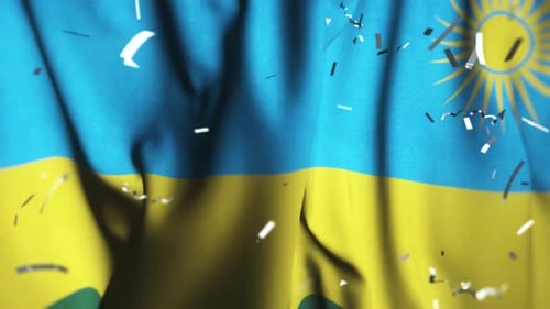 Waving National Flag with Falling Confetti Celebration