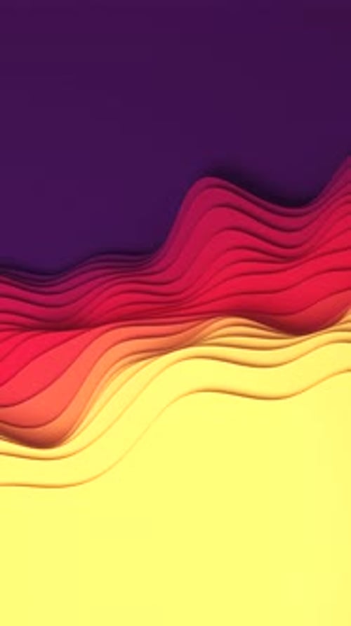 Yellow to Violet Paper Cut Abstract Animation Background Loop 3D Paper Craft Seamless Waves Vertical