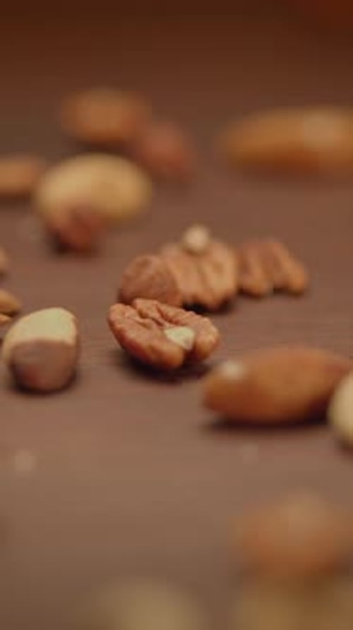 Assorted Nuts Close Up on Brown Surface