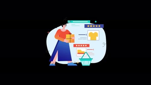 Animated Flat Design E-commerce Concept with Reviews and Delivery
