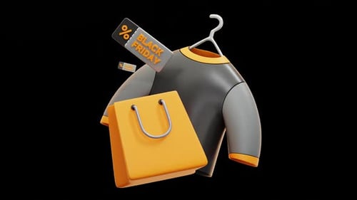 3D Black Friday Sale Animation with Shirt and Shopping Bag
