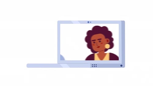 Laptop mit schwarzer Frau, Videoanruf, 2D-Objektanimation
