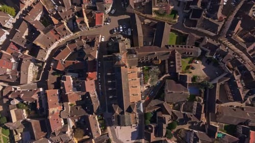 Burgundy town center with cathedral framed by old streets
