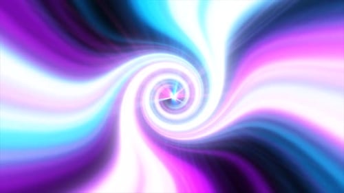 Colorful neon spiral background with cyan, pink, and purple light waves, glowing motion trails