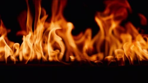 Beautiful Dancing Fire Burning Flame Tongues of Orange Flame Bright Burning Flames on a Black