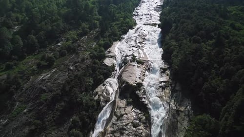 Mountain River Flows Through Rocks