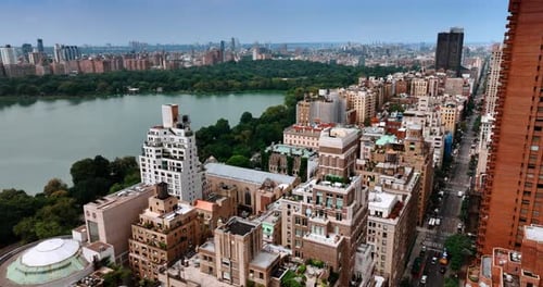 Densely built architecture around Central park of New York.