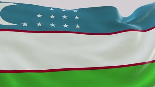 Uzbekistan National Flag Waving in Slow Motion