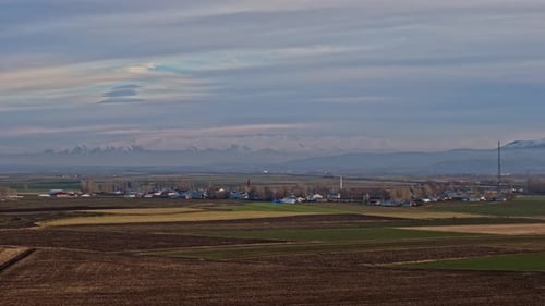 Aerial View of Rural Fields and Morning Fog