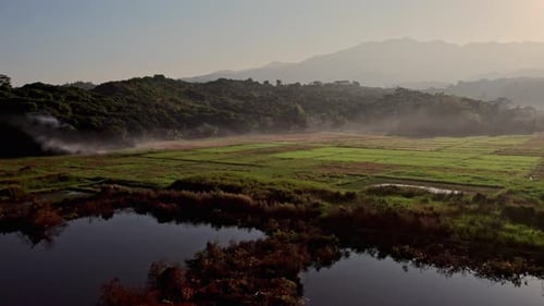 Aerial View of Farmland at Sunrise