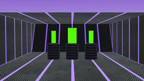 Animation of 3D smartphone green screen iron plate background with purple lights