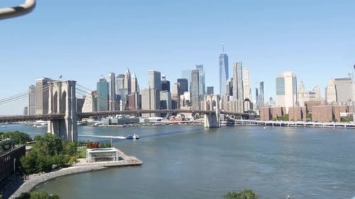 Brooklyn Bridge From Manhattan Bridge New York City Downtown Skyline Financial District Cityscape