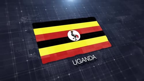 Uganda Flag 3D Animation on Digital World Map Background