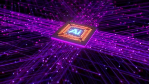 AI-powered Arm CPU. Circuit board. Technology background. CPU concept. Motherboard digital