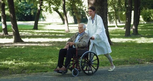 Cinematic of happy young female social worker or nurse anCinematic of happy young female social wo