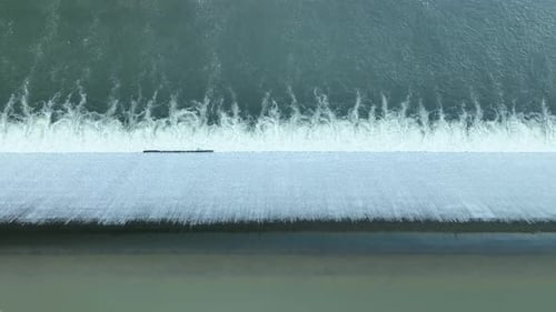 Overhead Aerial of Bendung Tegal Dam on Opak River