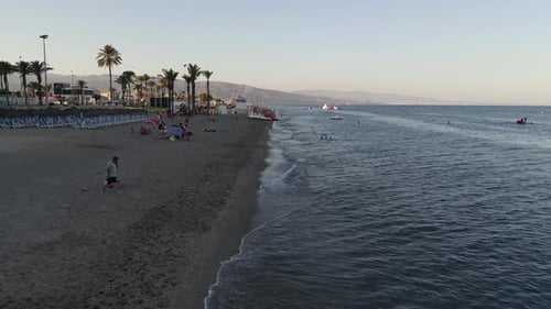 Coastline and Boulevard of Roquetas de Mar, Almeria, Andalusia, Spain - Aerial