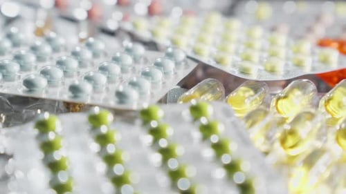 Pills and Drugs Rotating Pharmaceutical Market Medication Treatment