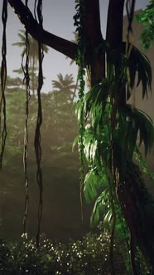 Lush Tropical Jungle Vertical Camera Movement