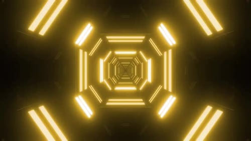 Futuristic tunnel with vibrant neon lights creating a sense of motion