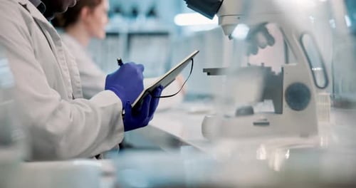 Man, scientist and writing with book for results, research or examination in forensics