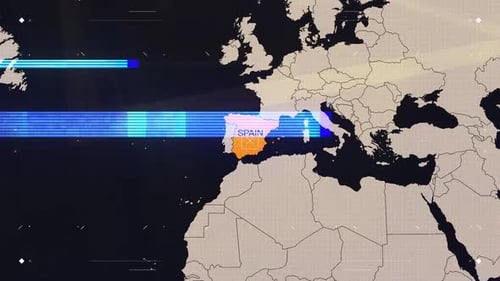 Futuristic World Map with Country Highlights and Glitch Effects