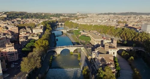 Aerial View of the Cityscape of Rome Italy